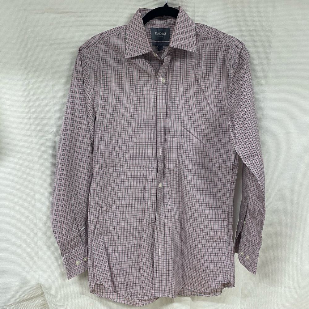 Bonobos Red Checkered Casual Button Down Shirt Slim Fit Size 15